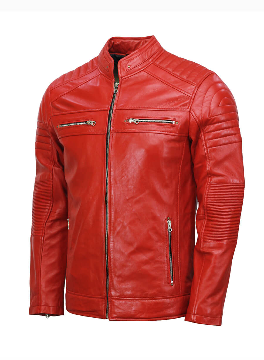 Cafe Racer Mens Red Leather Jacket