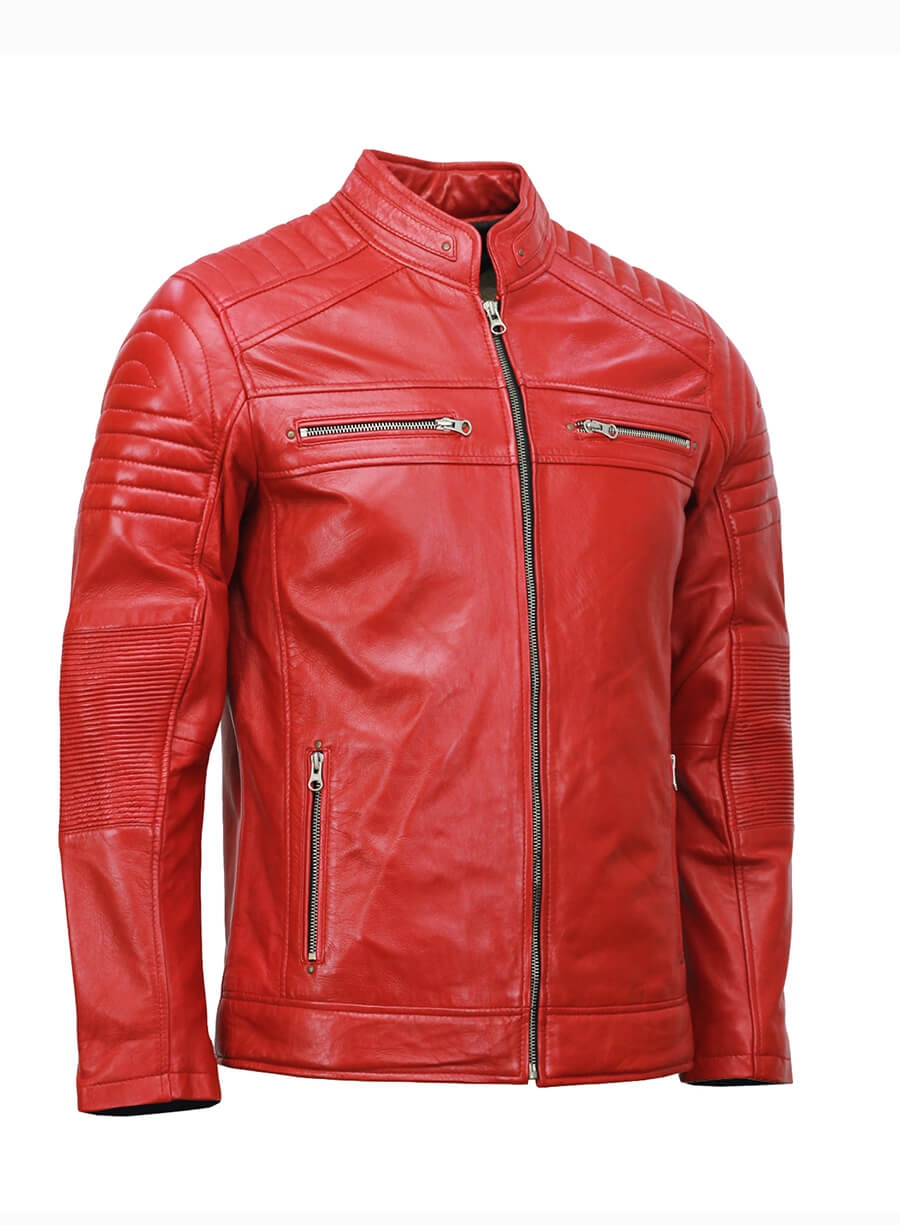 Cafe Racer Mens Red Leather Jacket