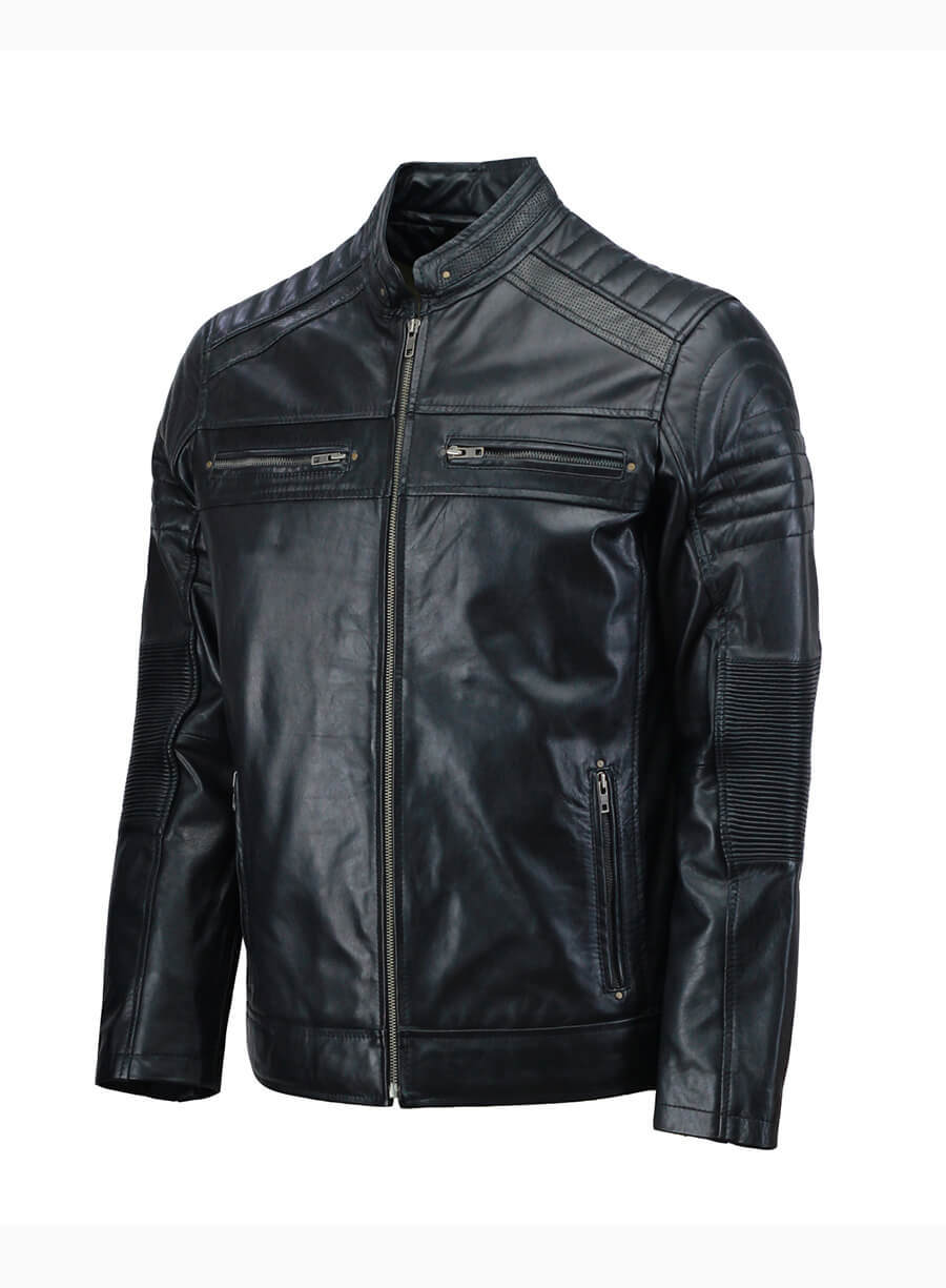 Mens Café Racer Black Leather Jacket