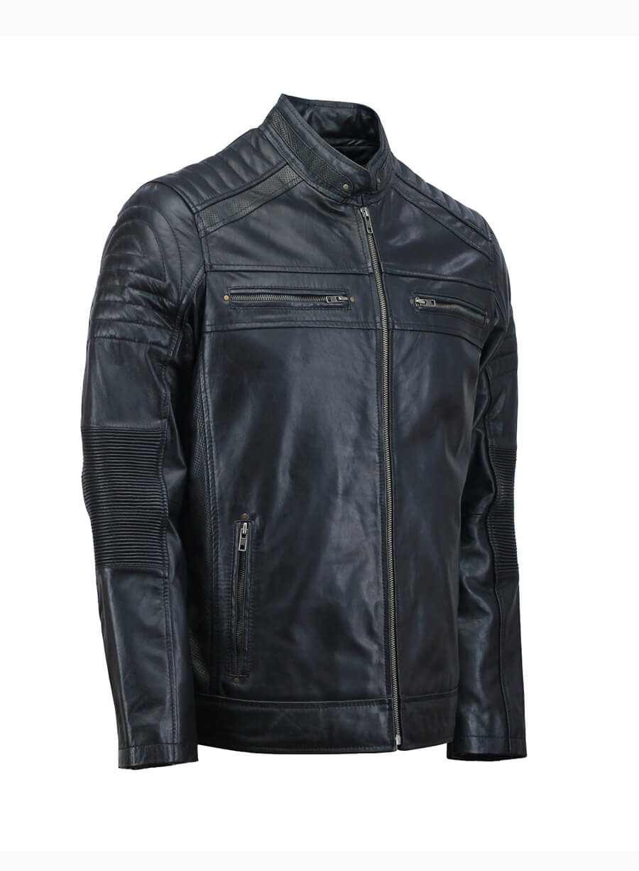 Mens Café Racer Black Leather Jacket