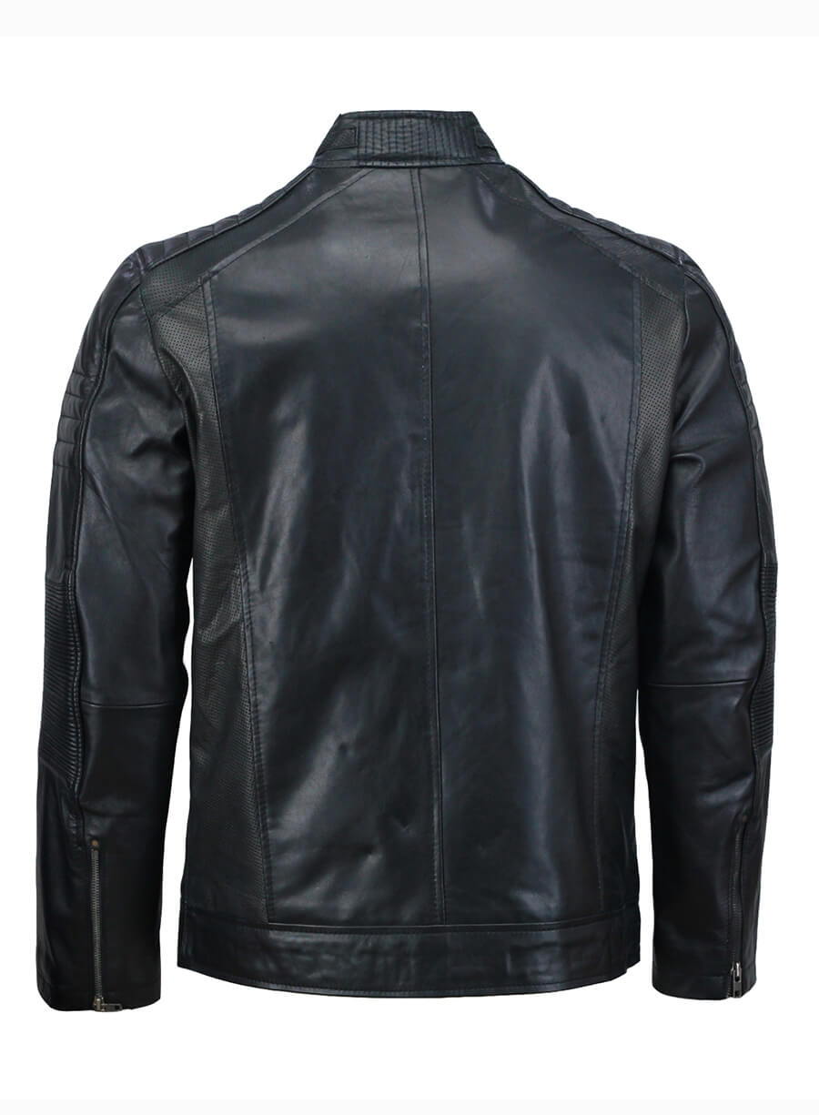Mens Café Racer Black Leather Jacket