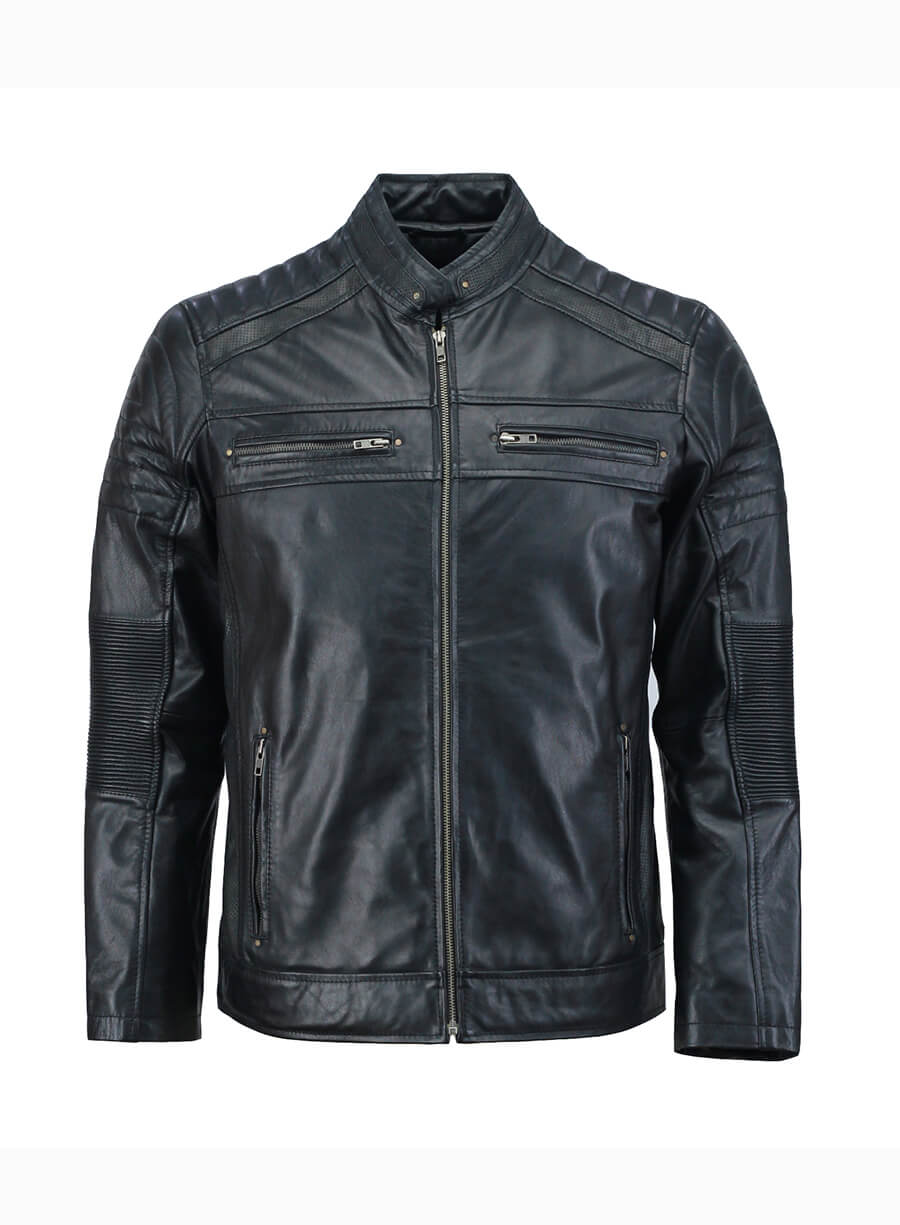 Mens Café Racer Black Leather Jacket