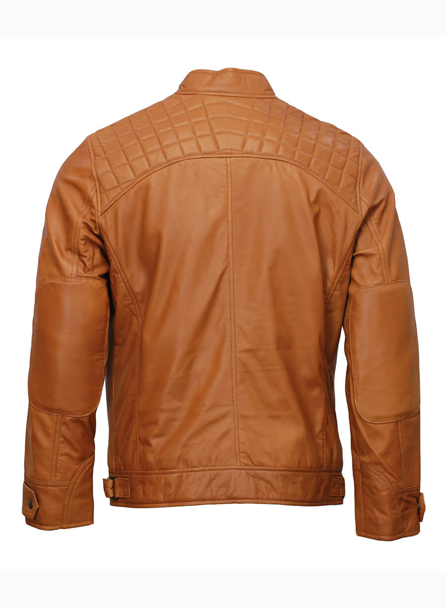 Mens Moto Biker Tan Brown Leather Jacket