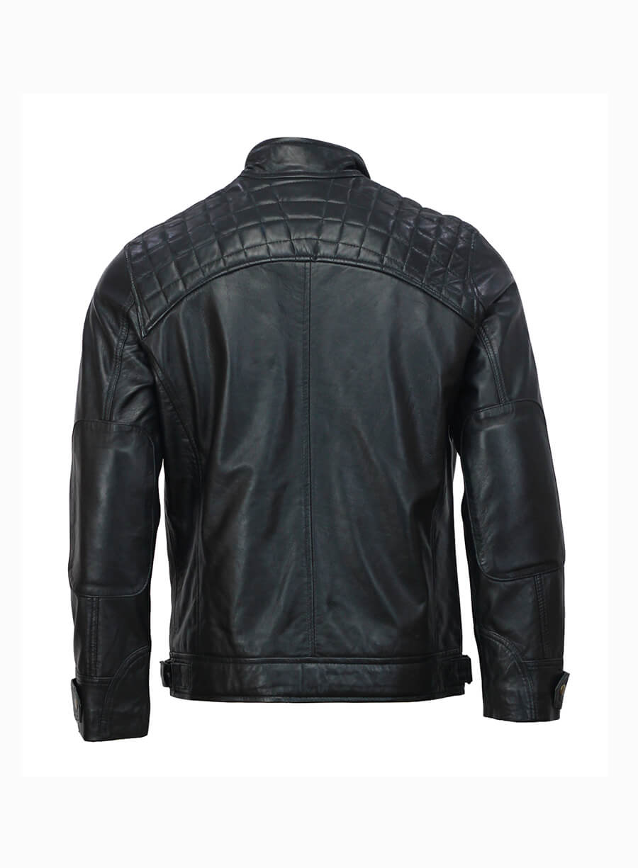 Mens Moto Biker Black Quilted Leather Jacket