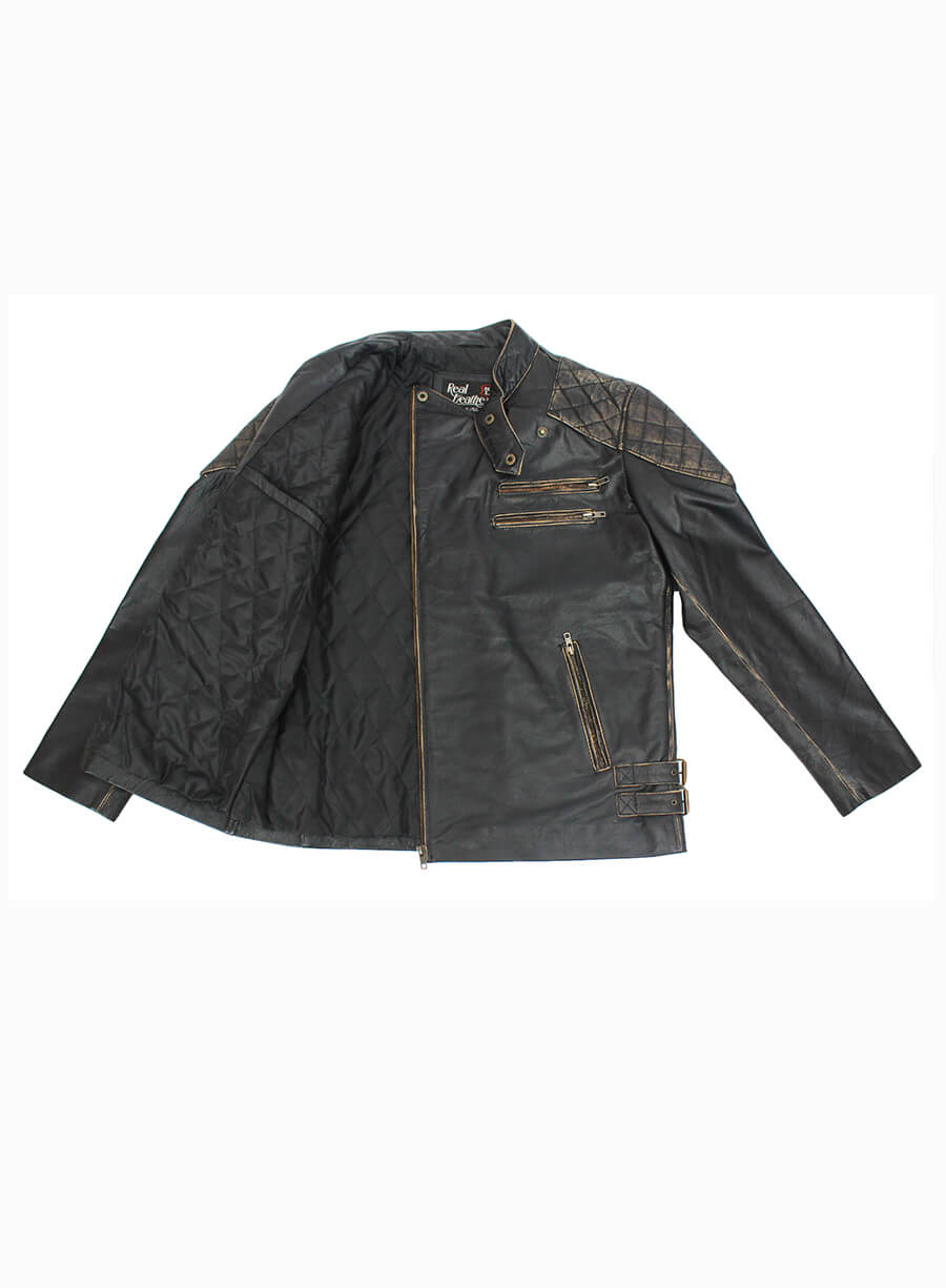 Skull & Bones Black Biker Leather Jacket