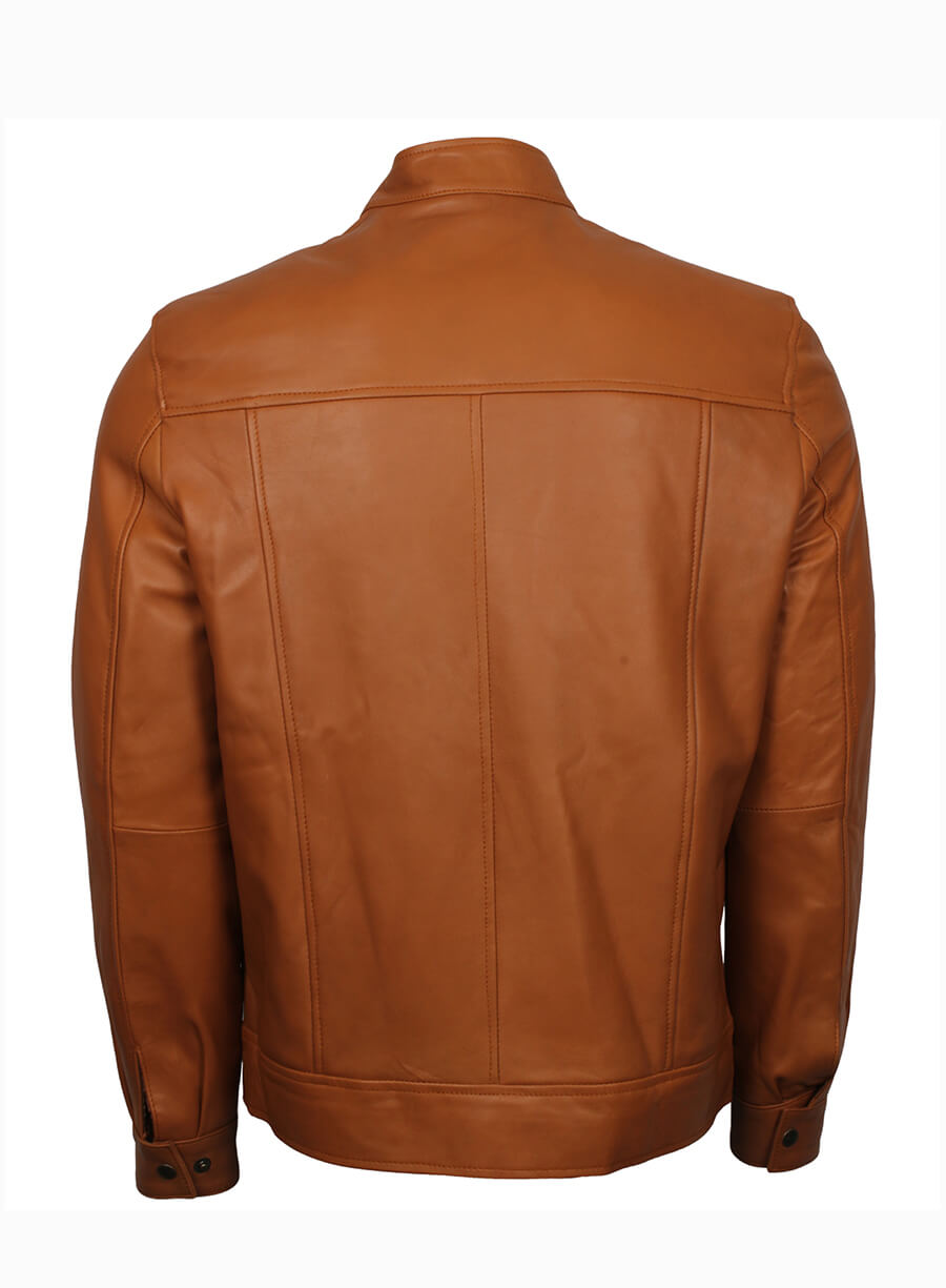 Vinatge Tan Cafe Racer Style Brown Leather Jacket