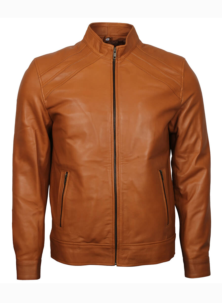 Vinatge Tan Cafe Racer Style Brown Leather Jacket