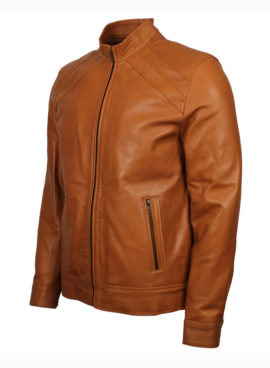 Vinatge Tan Cafe Racer Style Brown Leather Jacket