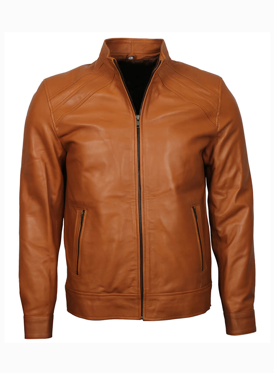 Vinatge Tan Cafe Racer Style Brown Leather Jacket