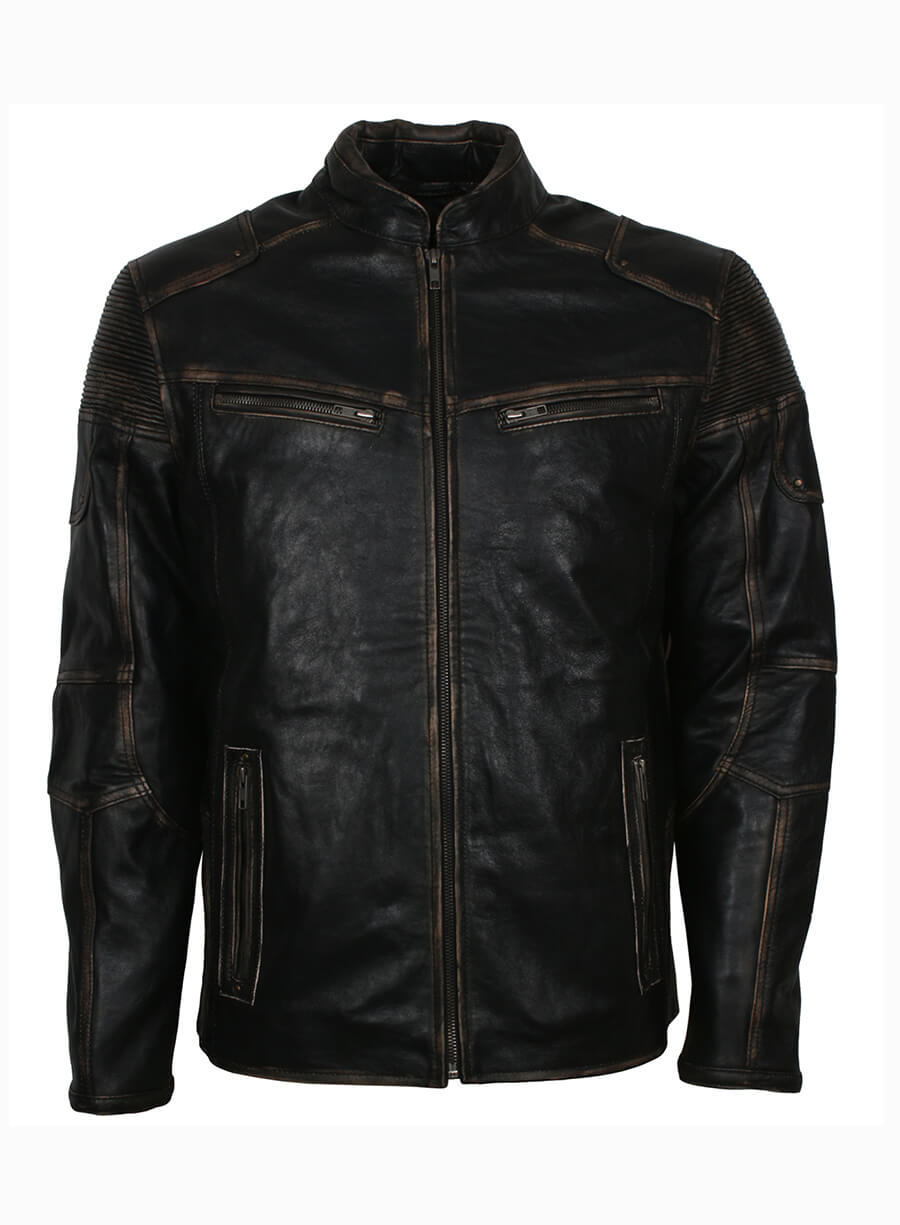 Mens Vintage Distressed Black Leather Jacket