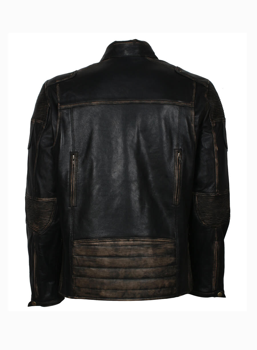 Mens Vintage Distressed Black Leather Jacket