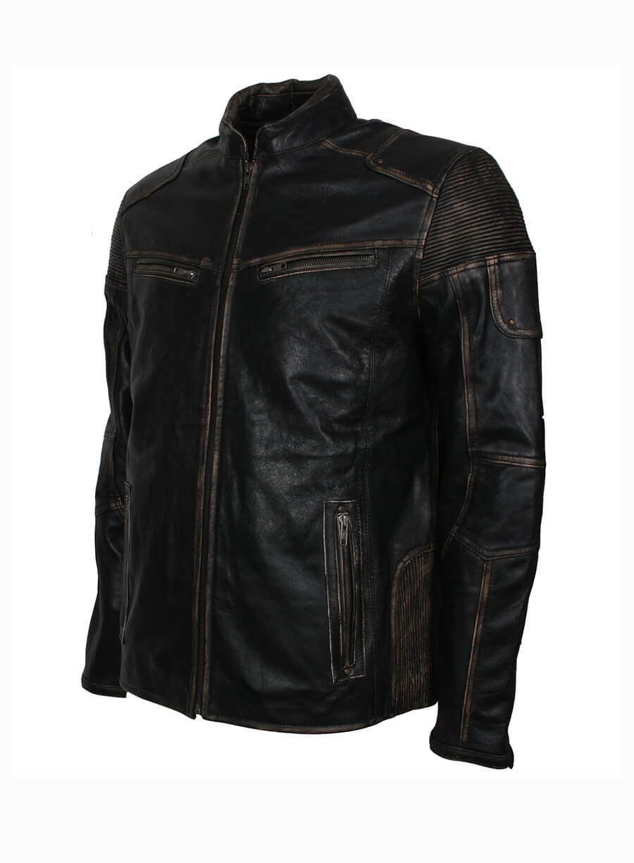 Mens Vintage Distressed Black Leather Jacket