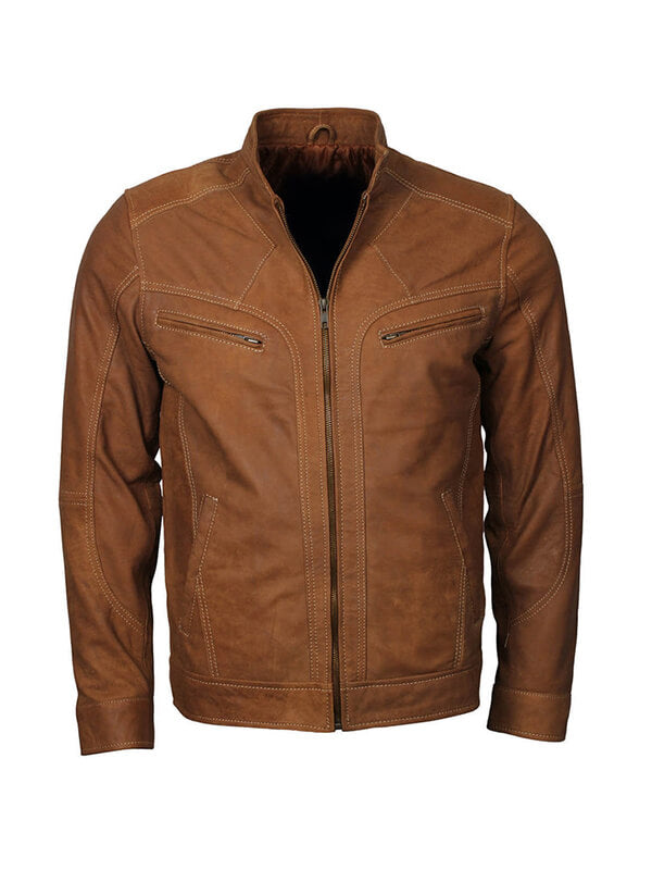 Adonis Men Fashion Tan Brown  Leather Jacket