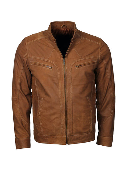 Adonis Men Fashion Tan Brown  Leather Jacket