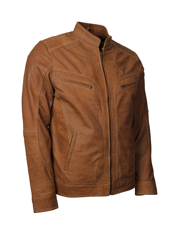Adonis Men Fashion Tan Brown  Leather Jacket
