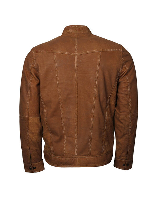 Adonis Men Fashion Tan Brown  Leather Jacket