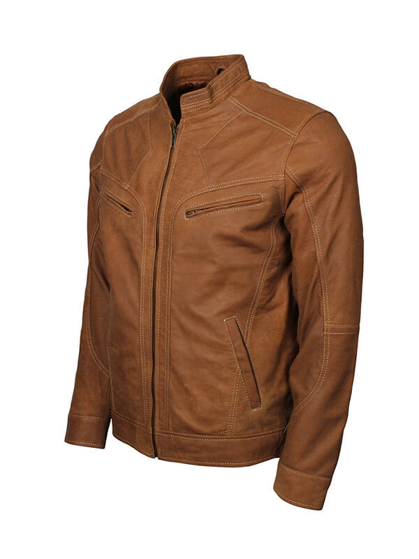 Adonis Men Fashion Tan Brown  Leather Jacket