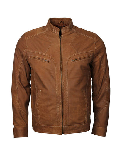 Adonis Men Fashion Tan Brown  Leather Jacket