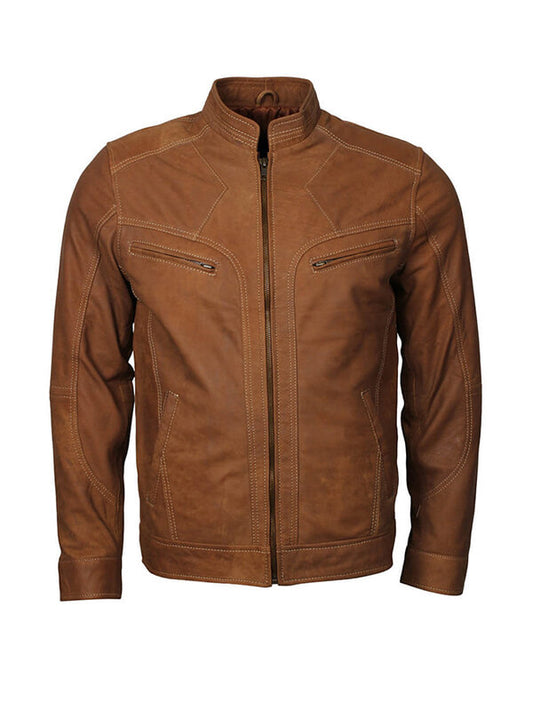 Adonis Men Fashion Tan Brown  Leather Jacket