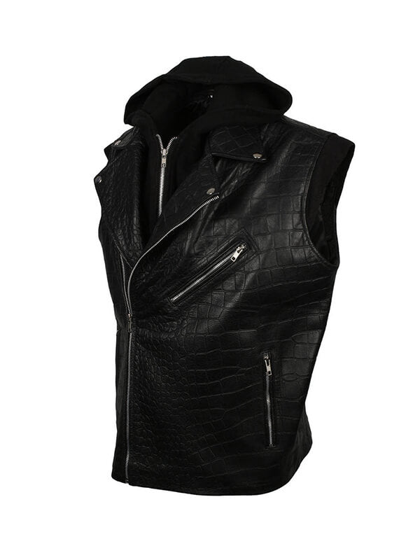 AJ Styles Black Leather Hooded Vest
