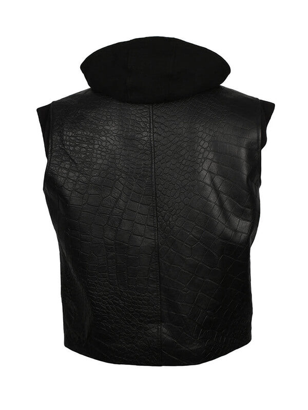 AJ Styles Black Leather Hooded Vest