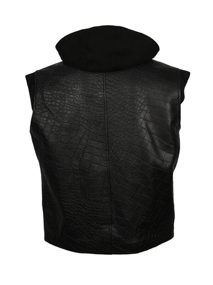 AJ Styles Black Leather Hooded Vest
