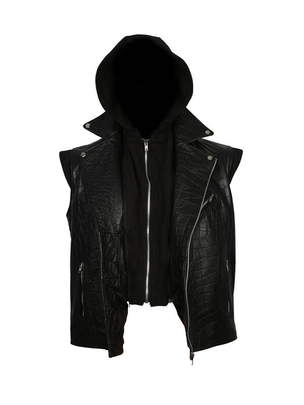AJ Styles Black Leather Hooded Vest