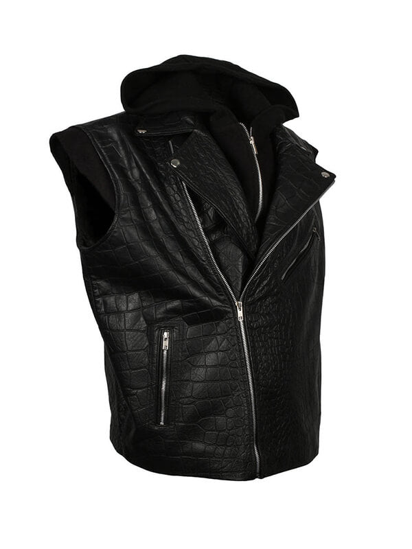 AJ Styles Black Leather Hooded Vest