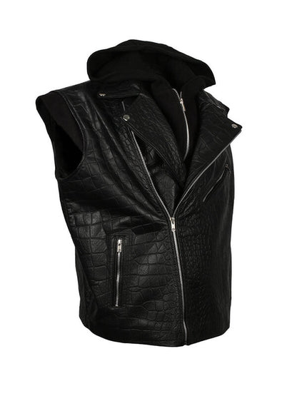 AJ Styles Black Leather Hooded Vest
