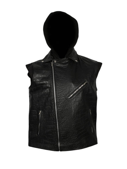 AJ Styles Black Leather Hooded Vest