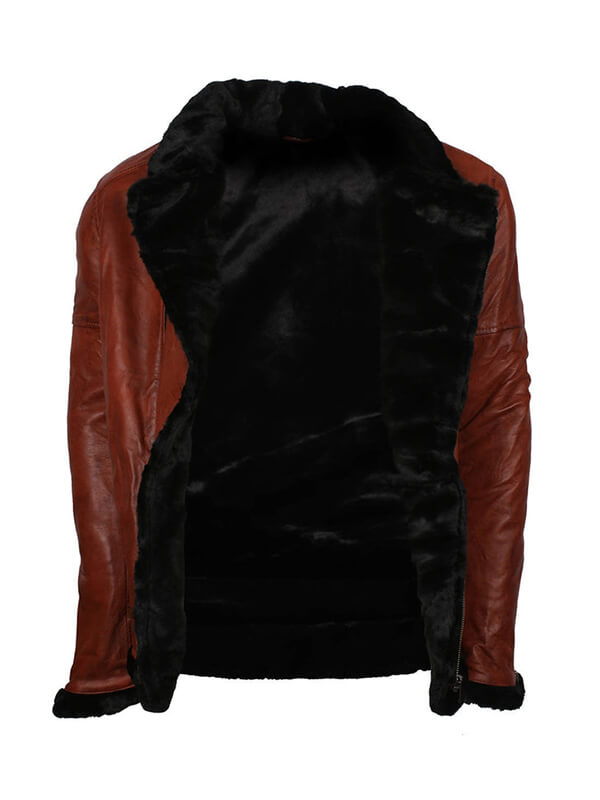 Mens B3 Black Fur Brown Leather Jacket