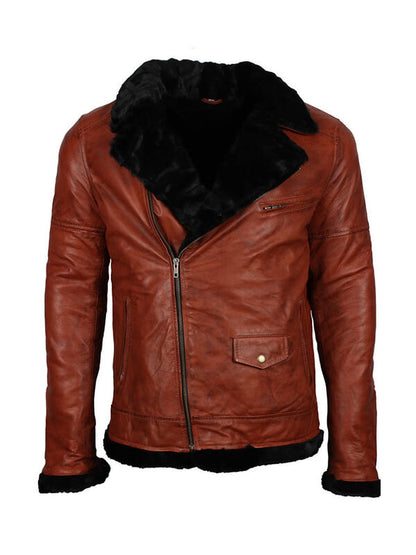 Mens B3 Black Fur Brown Leather Jacket