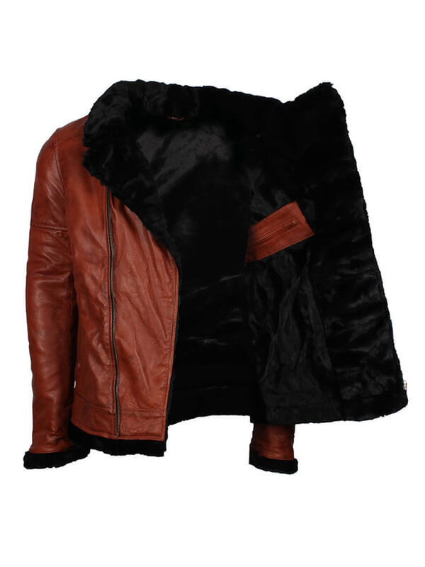 Mens B3 Black Fur Brown Leather Jacket