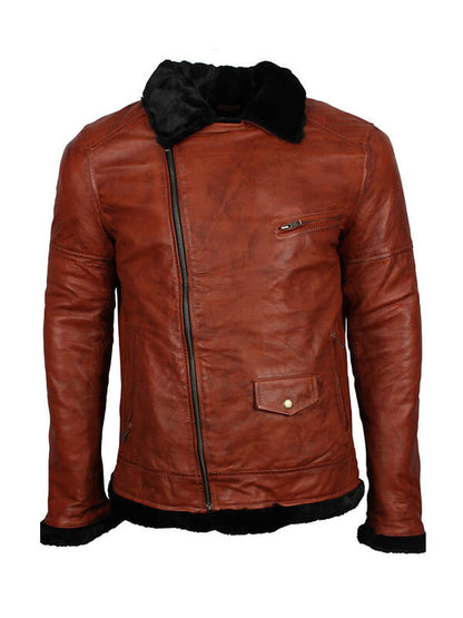 Mens B3 Black Fur Brown Leather Jacket