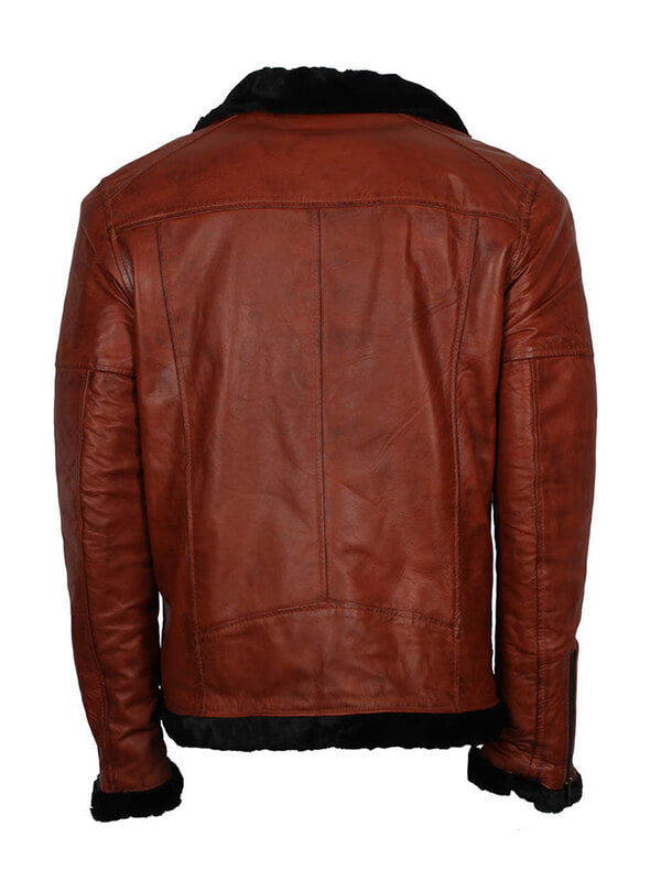 Mens B3 Black Fur Brown Leather Jacket