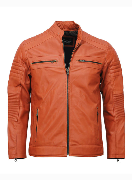Cafe Racer Light Brown Leather Jacket