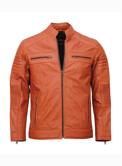 Cafe Racer Light Brown Leather Jacket