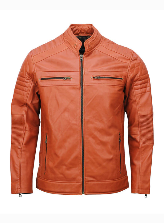 Cafe Racer Light Brown Leather Jacket