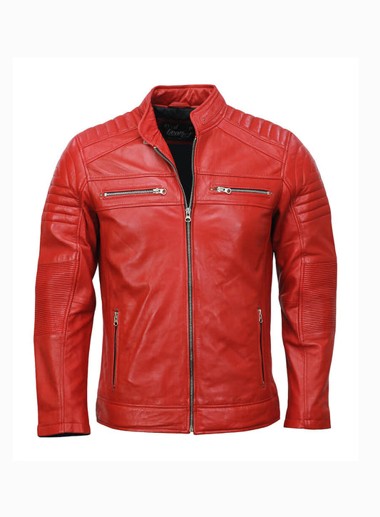 Cafe Racer Mens Red Leather Jacket