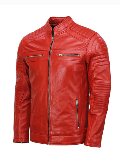 Cafe Racer Mens Red Leather Jacket