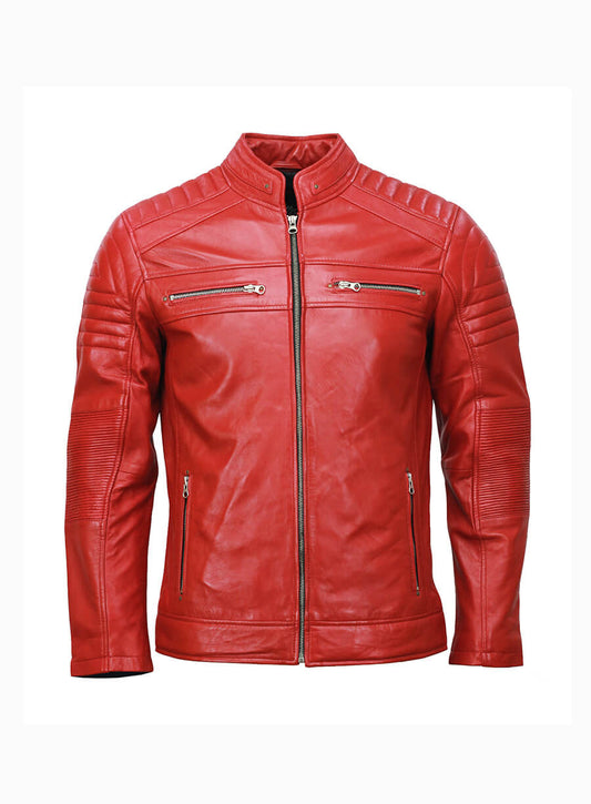 Cafe Racer Mens Red Leather Jacket