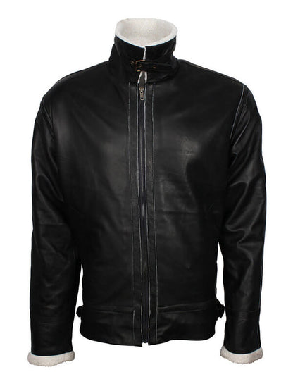 Mens B3 Fur Lined Black Leather Jacket