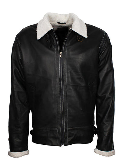 Mens B3 Fur Lined Black Leather Jacket