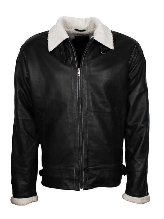 Mens B3 Fur Lined Black Leather Jacket