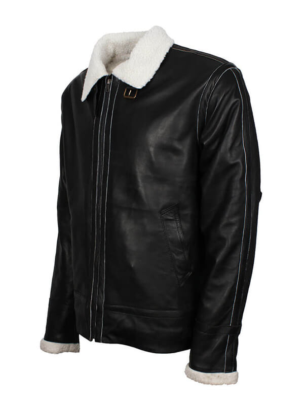 Mens B3 Fur Lined Black Leather Jacket