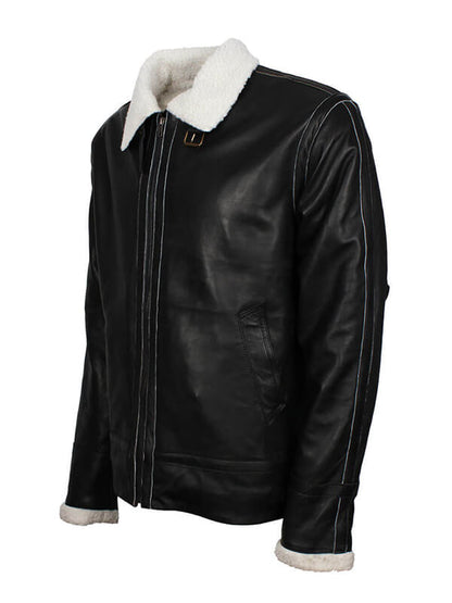 Mens B3 Fur Lined Black Leather Jacket