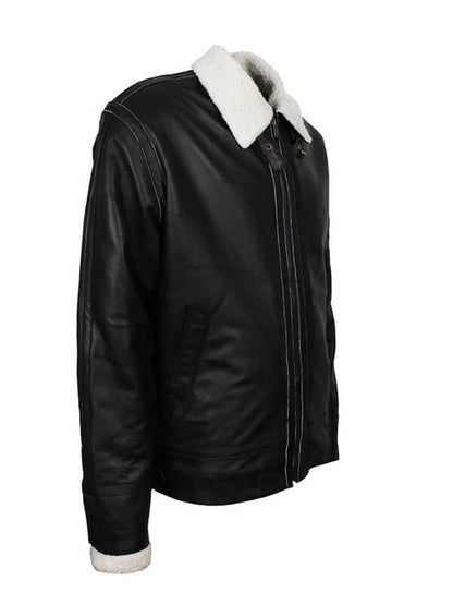 Mens B3 Fur Lined Black Leather Jacket