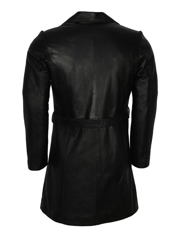 Mens Black Leather Trench Coat