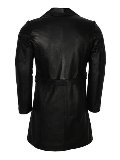 Mens Black Leather Trench Coat