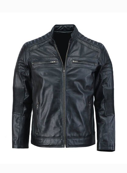 Mens Café Racer Black Leather Jacket
